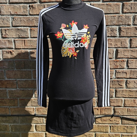 Adidas Black Midi Dress with Floral Accents HER collection - Picture 3 of 7